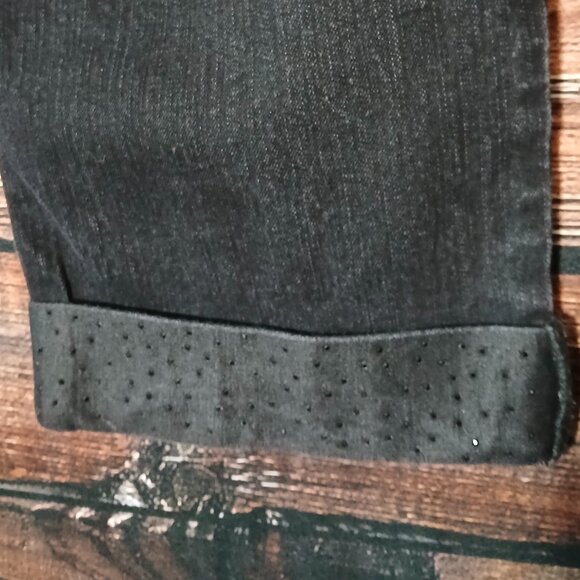 Chico's Jeans Size 3 US 16 Sparkle Cuffed Ankle Black Denim Stretch - Picture 7 of 10